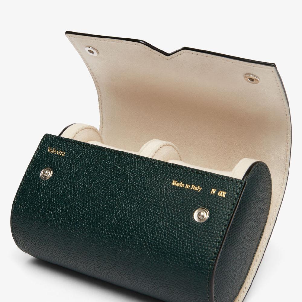 Valextra Porta orologio doppio di Lusso in Pelle Verde | Valextra V-Line Outlet