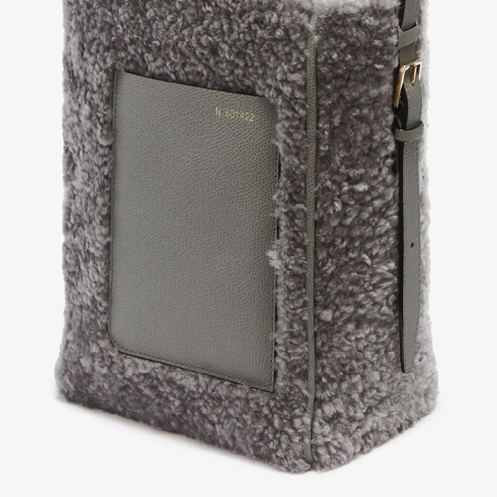 Valextra Borsa a secchiello da Donna Mini Shearling Grigia | Valextra Soft I Più Venduti