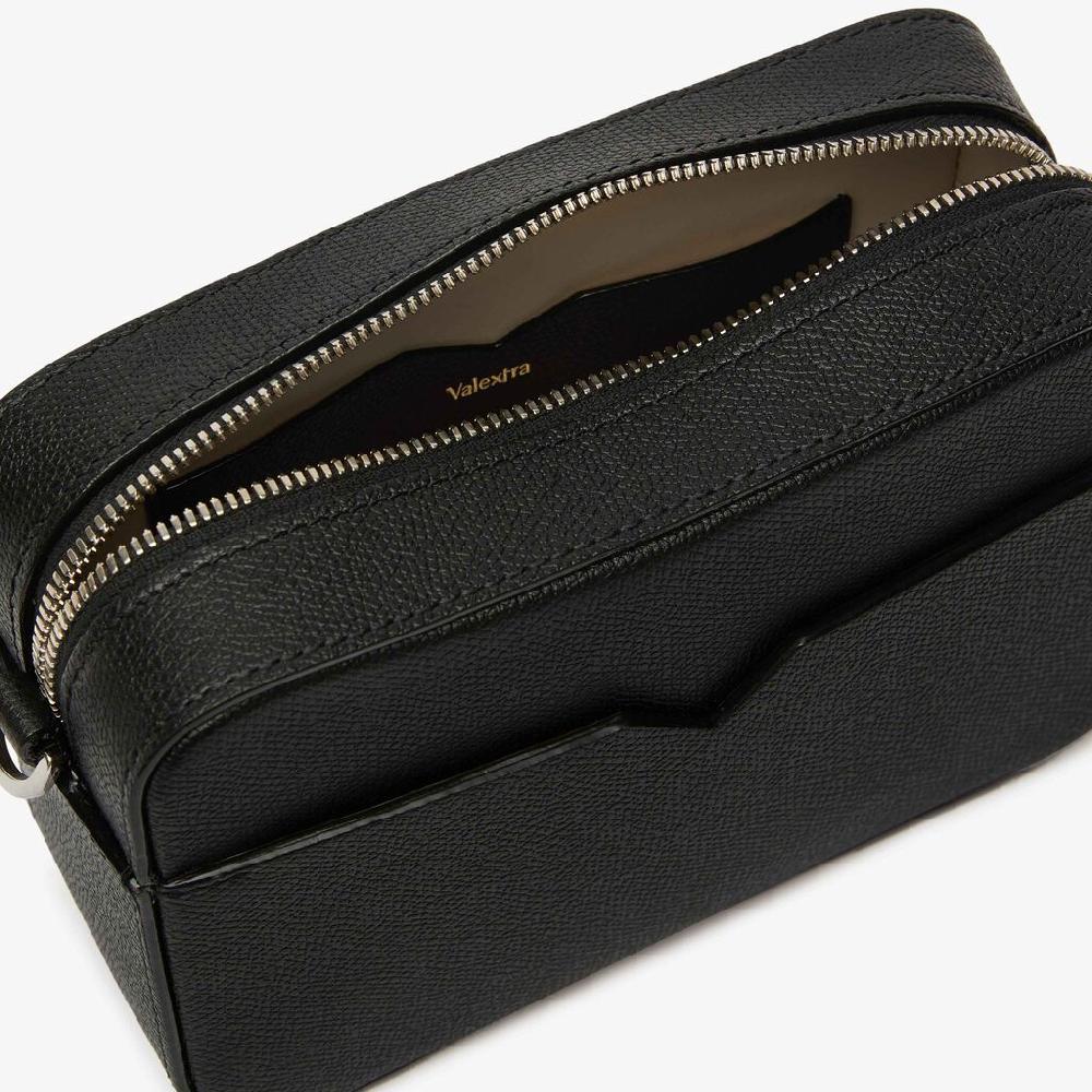 Valextra Borsa a tracolla da Uomo di Lusso Pelle Nera | Valextra V-Line Comprare a buon mercato