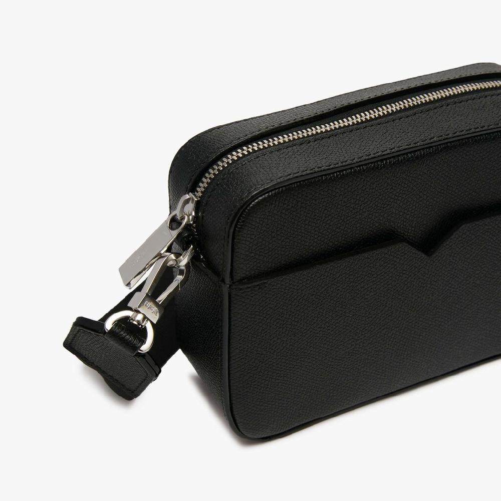 Valextra Borsa a tracolla da Uomo di Lusso Pelle Nera | Valextra V-Line Comprare a buon mercato