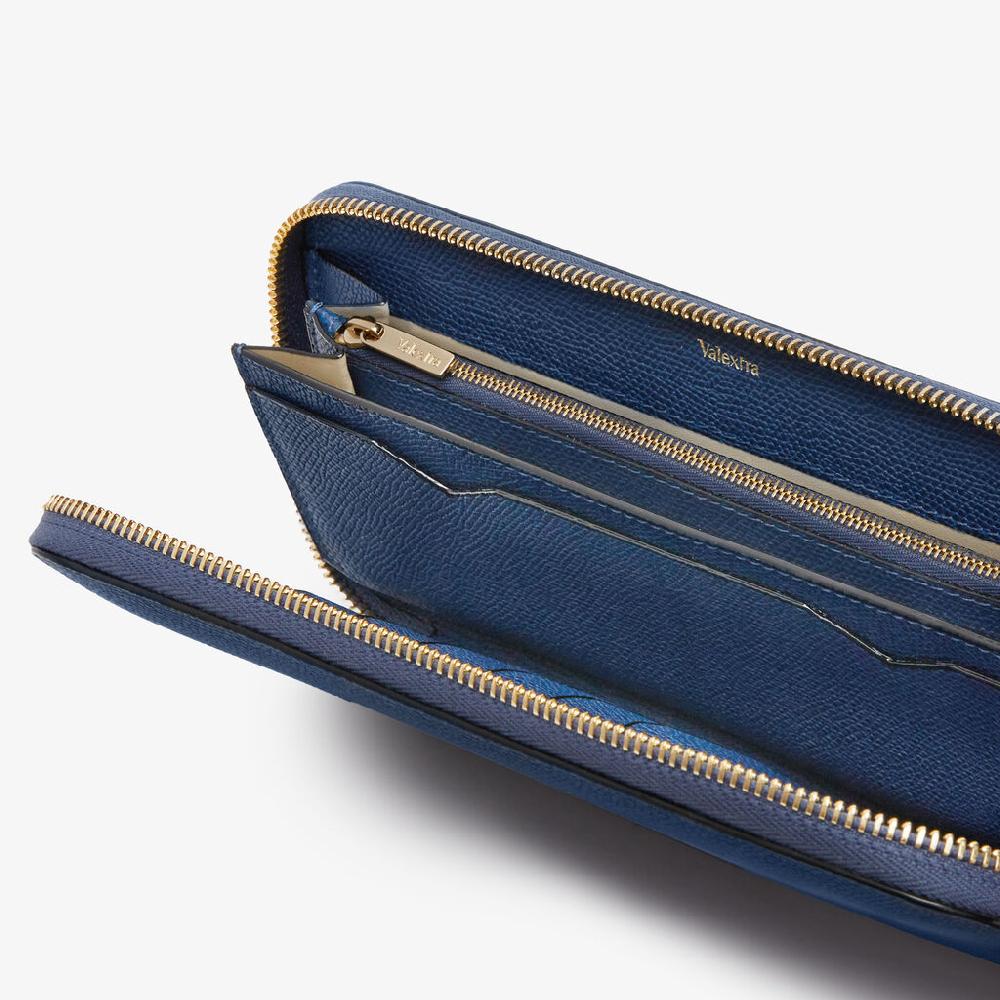 Valextra Portafoglio da Uomo in Pelle Blu Zaffiro | Valextra Zip Around Ultimi tre giorni