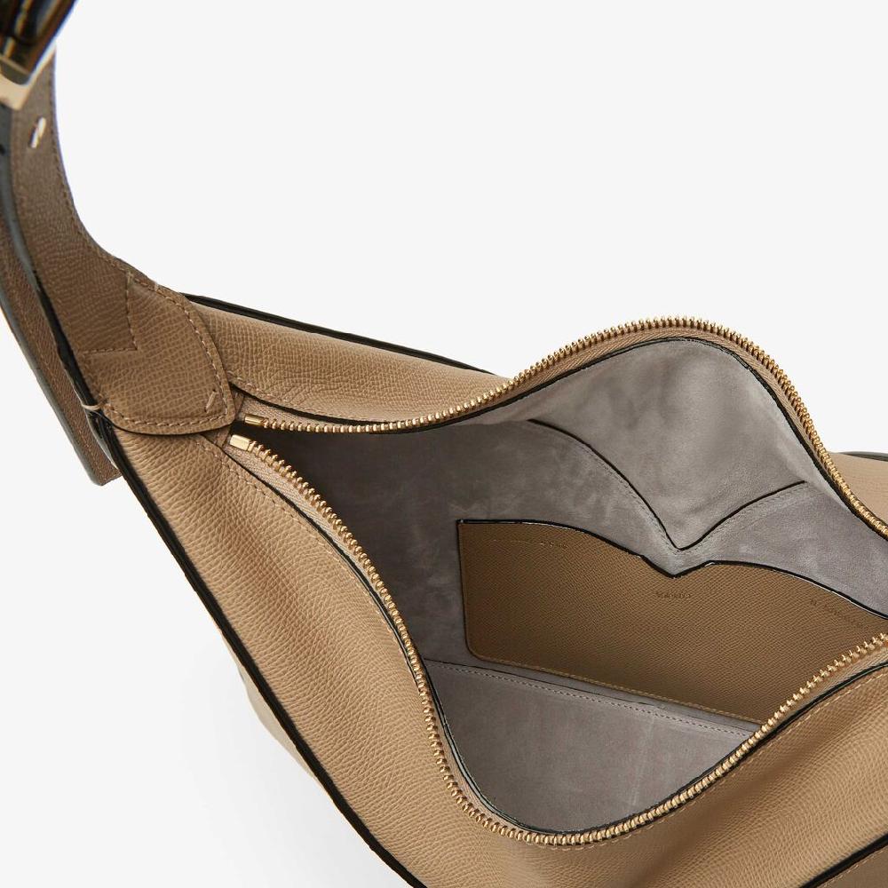 Valextra Borsa hobo da Donna di Lusso in Pelle rigida Beige | Valextra Vivi Super sconto