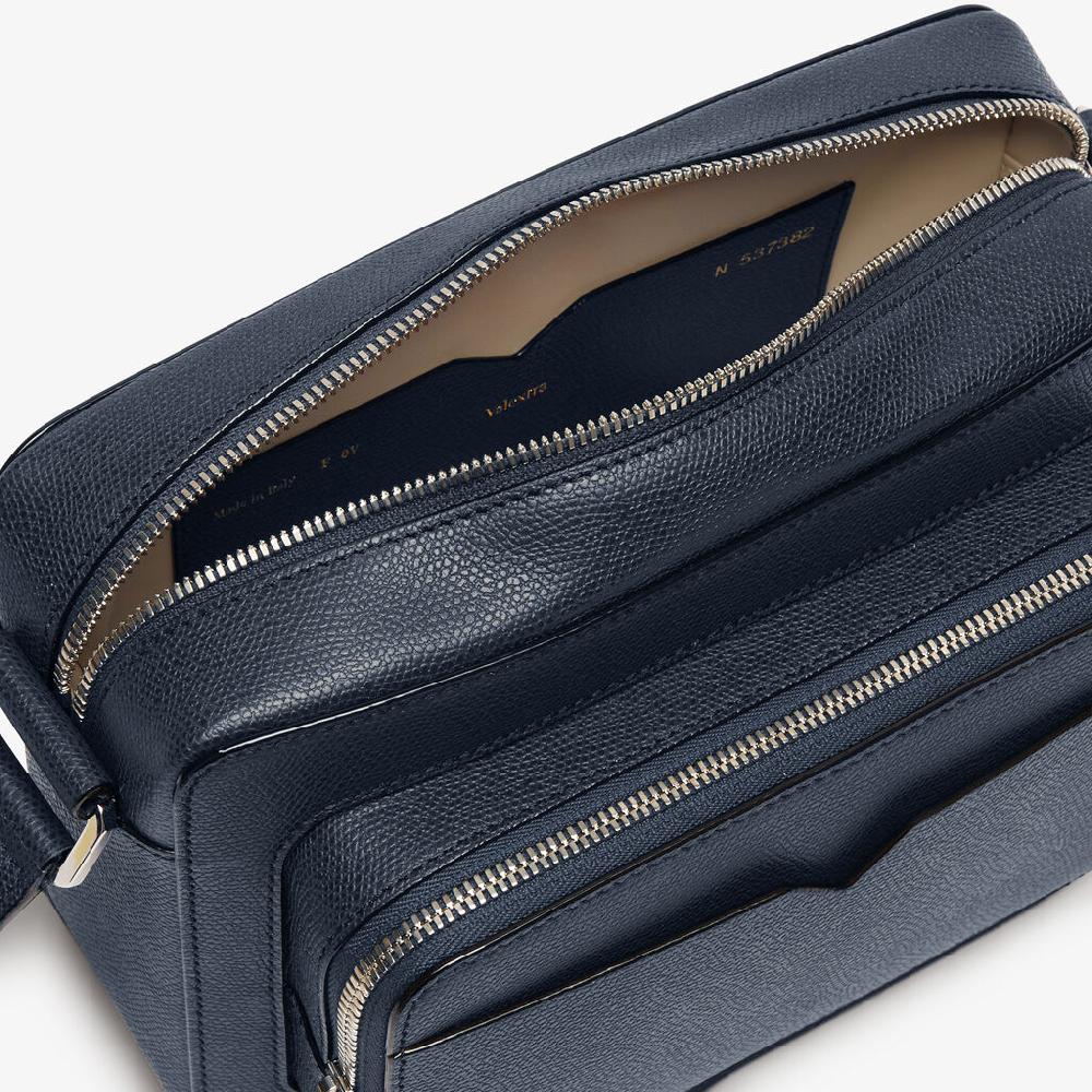 Valextra Borsetta Reporter in Pelle Blu con zip | Valextra V-Line Duty-free