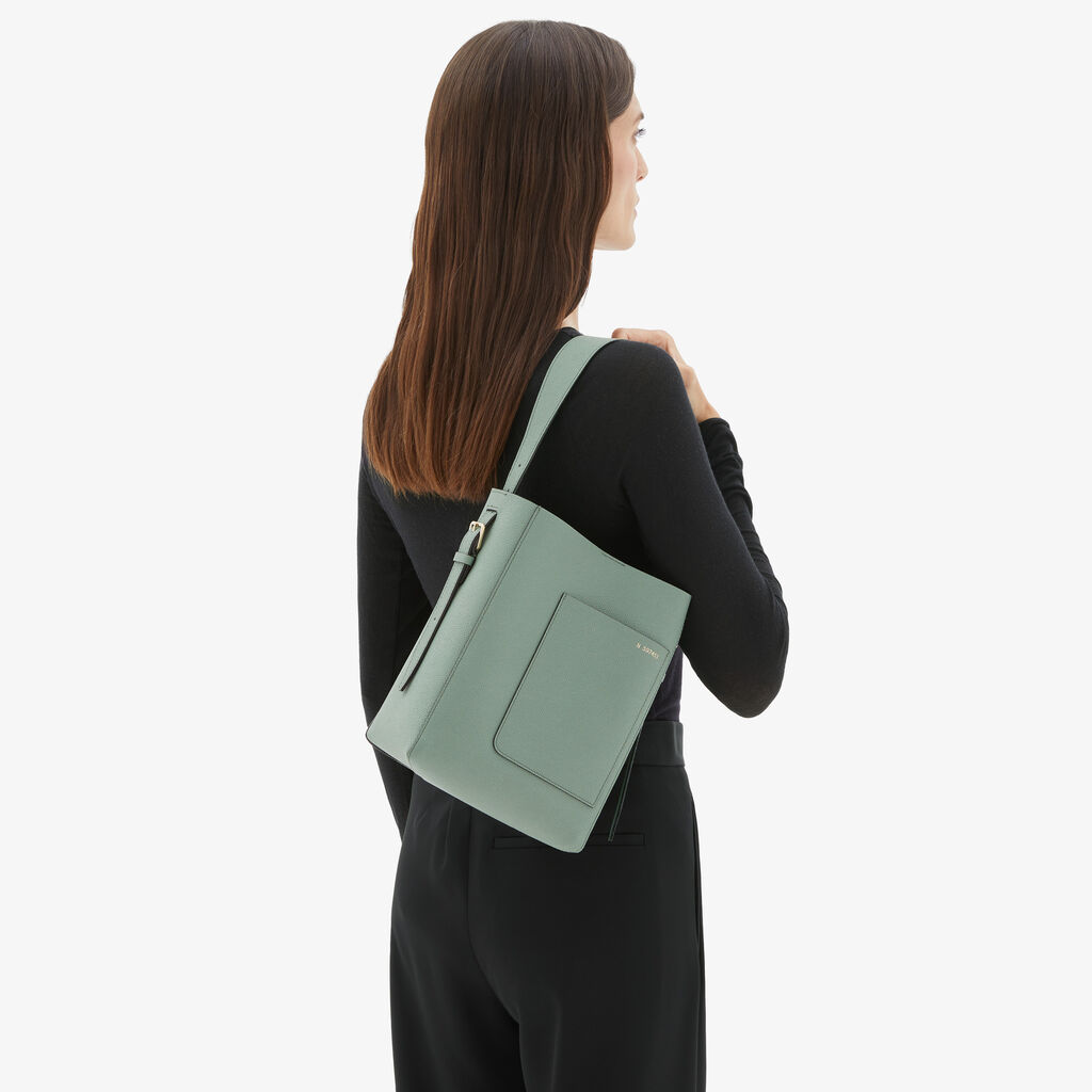 Valextra Borsa a Secchiello Soft Mini | Pelle di vitello Millepunte | Verde Eucalipto | Valextra Promozione