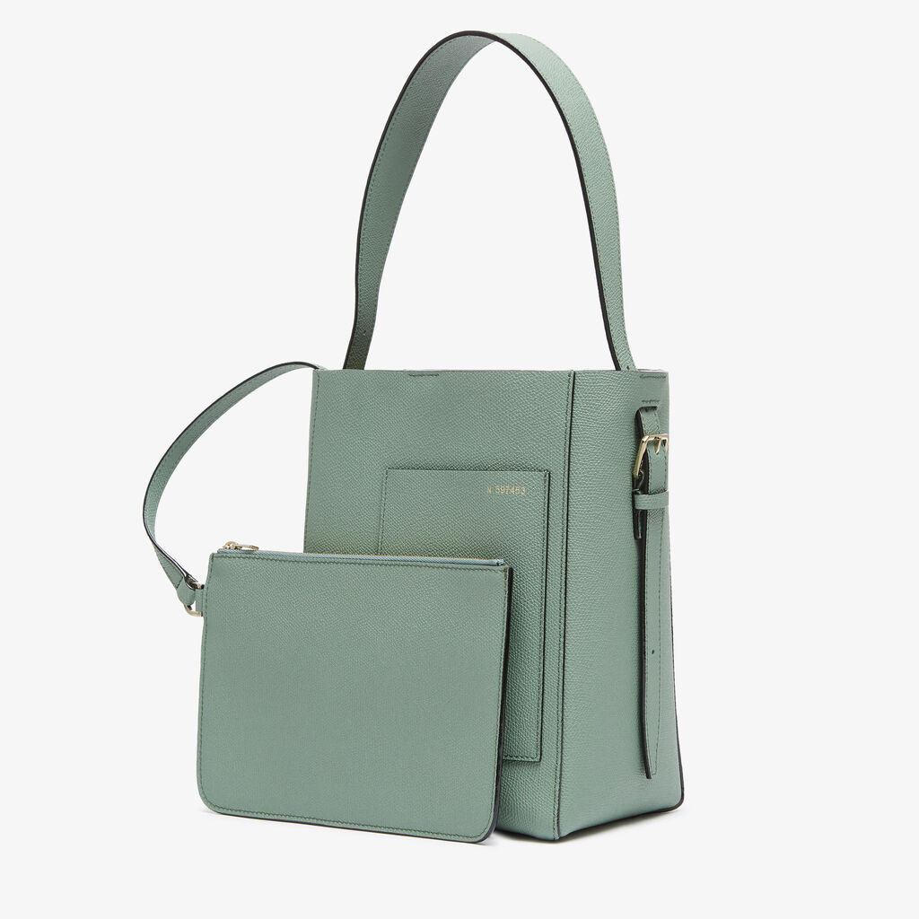 Valextra Borsa a Secchiello Soft Mini | Pelle di vitello Millepunte | Verde Eucalipto | Valextra Promozione