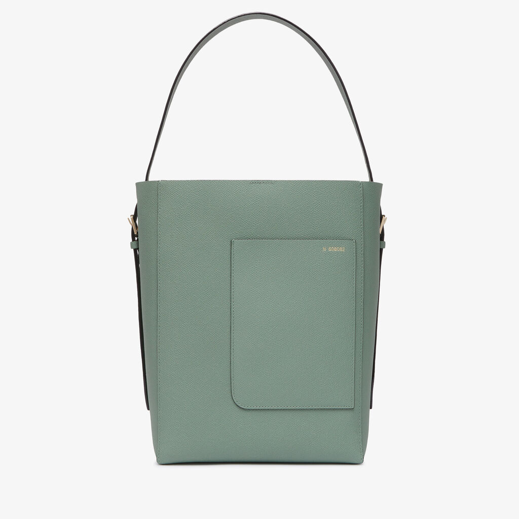 Valextra Borsa a Secchiello Soft Media | Pelle di vitello Millepunte | Verde Eucalipto | Valextra Spedizione Gratuita