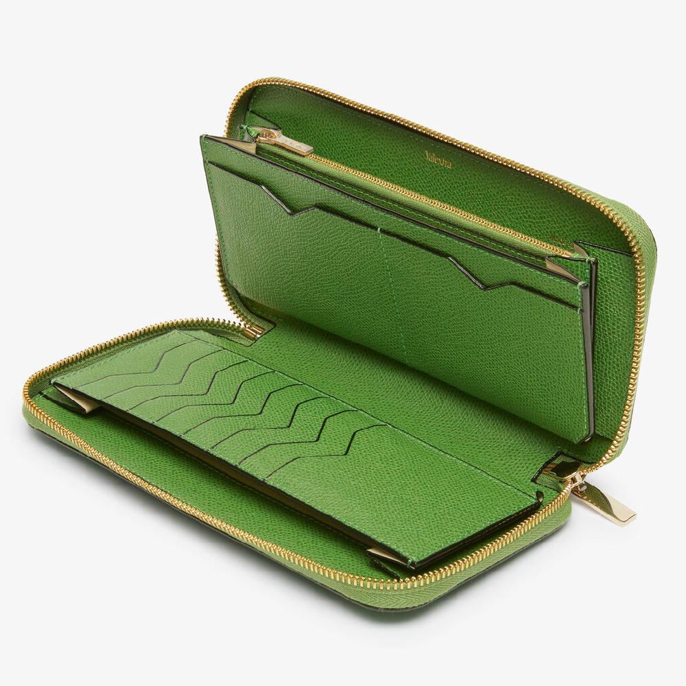 Valextra Portafoglio da Donna di Lusso in Pelle Verde | Valextra Zip Around Affare Del Giorno