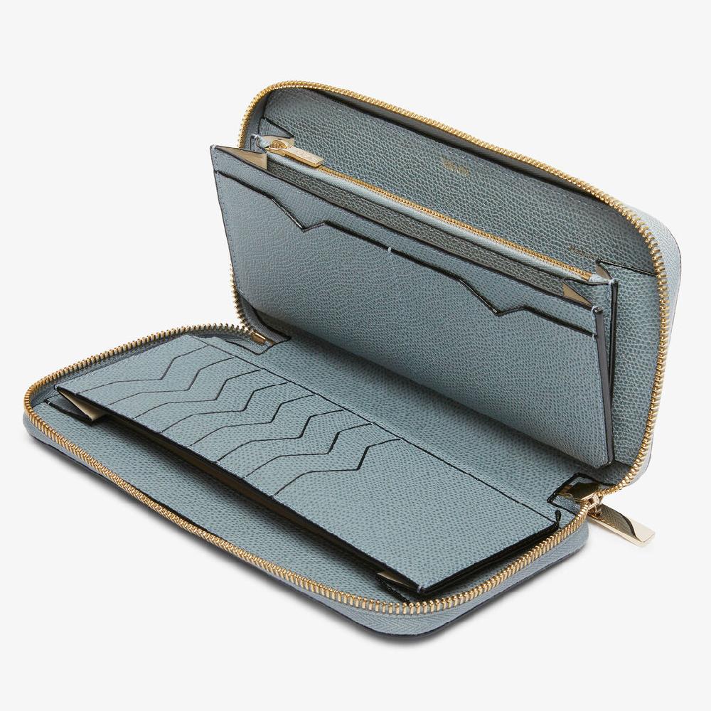 Valextra Portafoglio da Donna di Lusso in Pelle Azzurra | Valextra Zip Around Convenienza