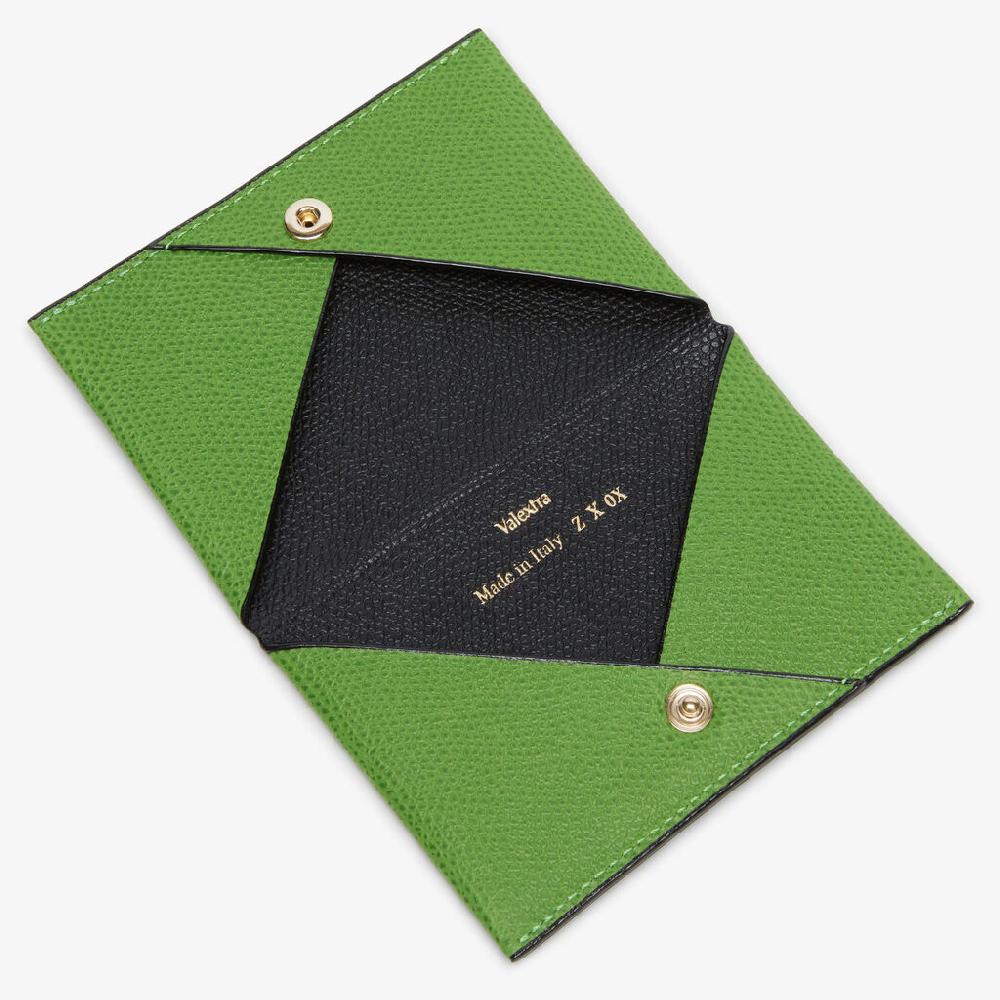 Valextra Porta carte con Bottone di Lusso in Pelle Verde e Nera | Valextra Novità