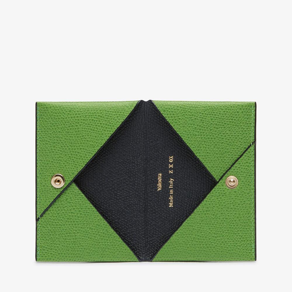 Valextra Porta carte con Bottone di Lusso in Pelle Verde e Nera | Valextra Novità