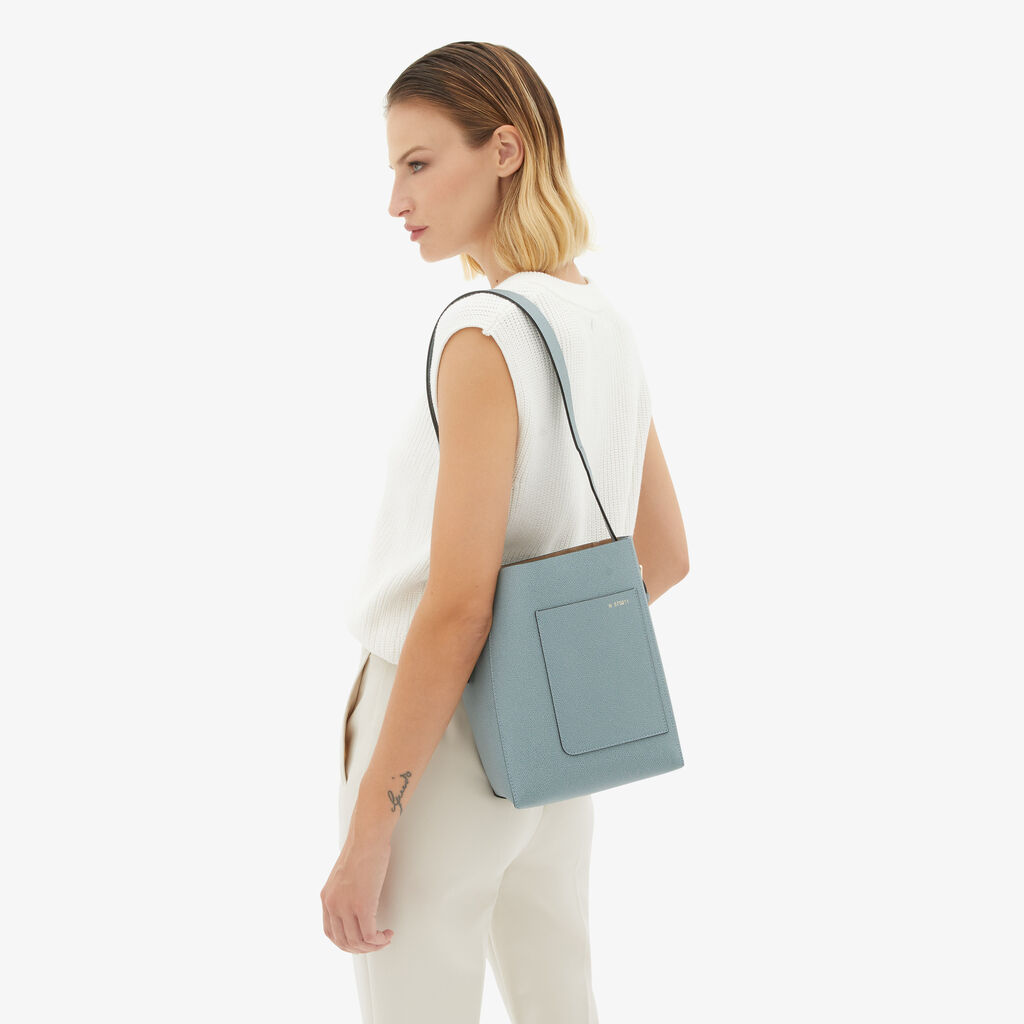 Valextra Borsa a secchiello da Donna Mini in Pelle Azzurra | Valextra Soft Outlet