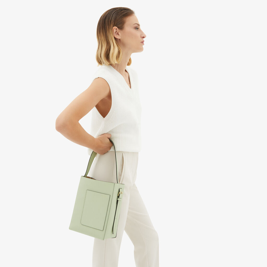 Valextra Borsa a secchiello da Donna Mini in Pelle Verde | Valextra Soft Negozio online di fabbrica
