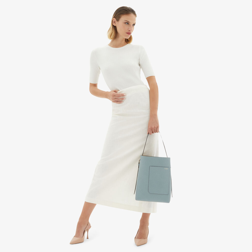 Valextra Borsa a secchiello da Donna in Pelle Azzurra | Valextra Soft Fornitura limitata