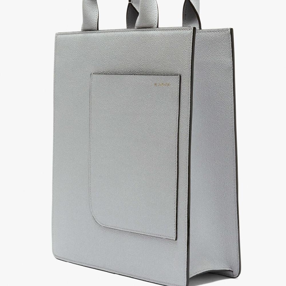Valextra Borsa Mini in Pelle Grigia con tasca esterna | Valextra Boxy Vendite stagionali
