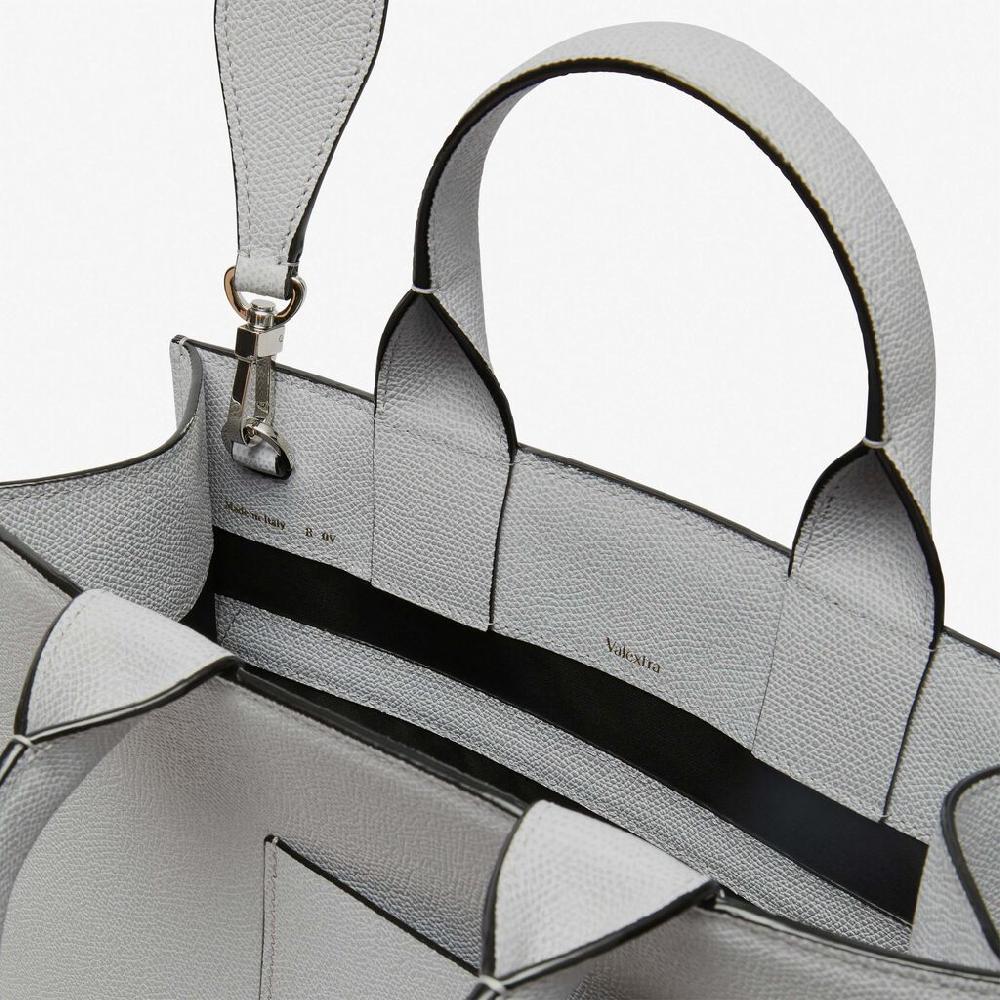 Valextra Borsa Mini in Pelle Grigia con tasca esterna | Valextra Boxy Vendite stagionali
