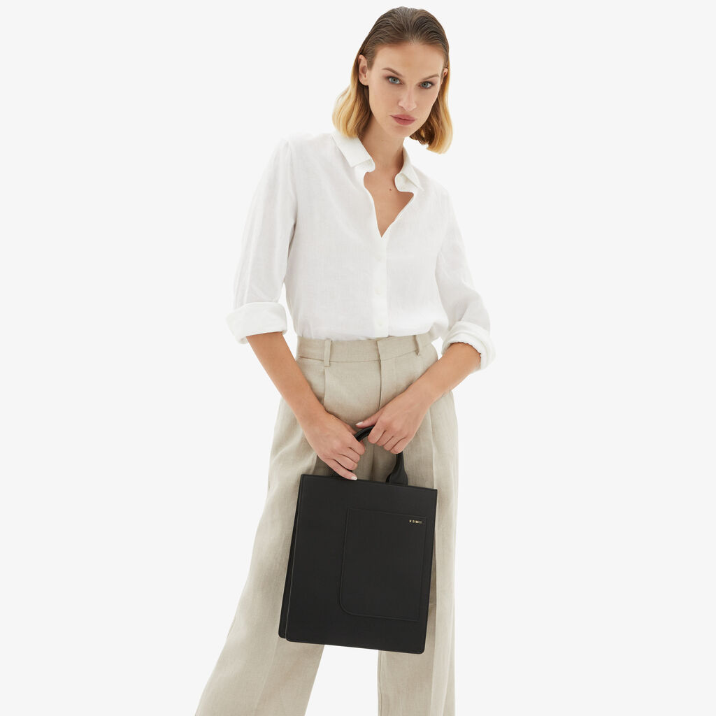 Valextra Borsa a mano da Donna di Lusso in Pelle Nera | Valextra Boxy Offerta natalizia