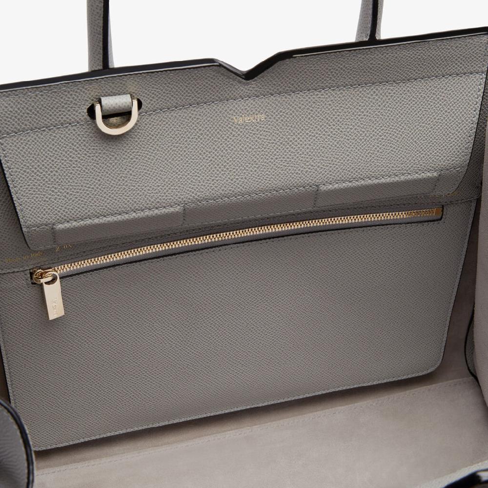 Valextra Borsa a due manici Donna di Lusso in Pelle Grigia chiara | Valextra Offerta Pasqua
