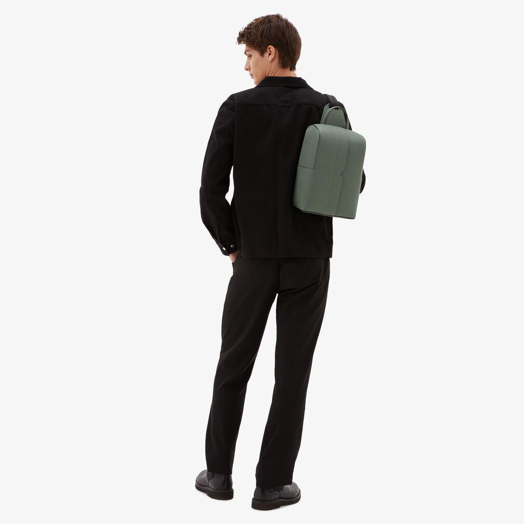 Valextra Zaino da Uomo in Pelle Verde di Lusso | Valextra V-Line Liquidazione