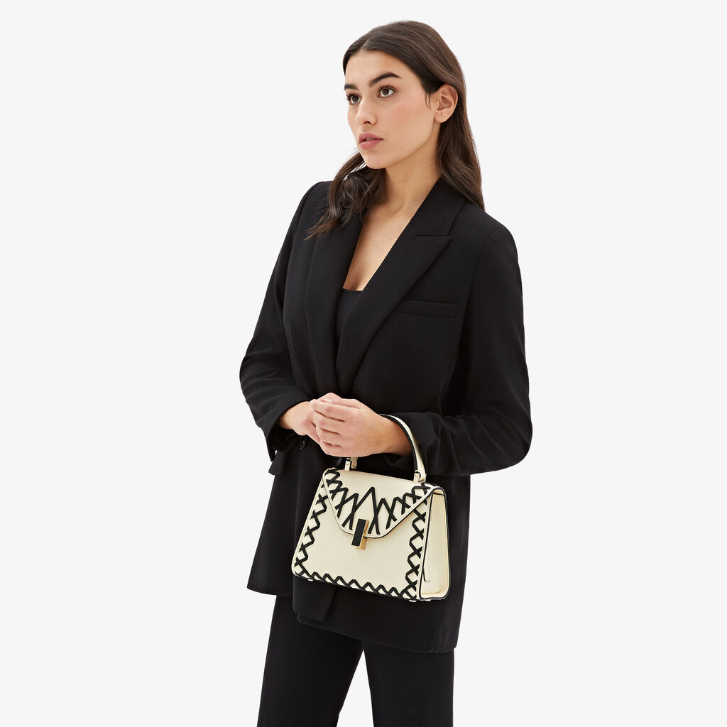Valextra Borsa a mano Donna in Pelle Bianca con filo Nero | Valextra Iside Fino al 60% di sconto