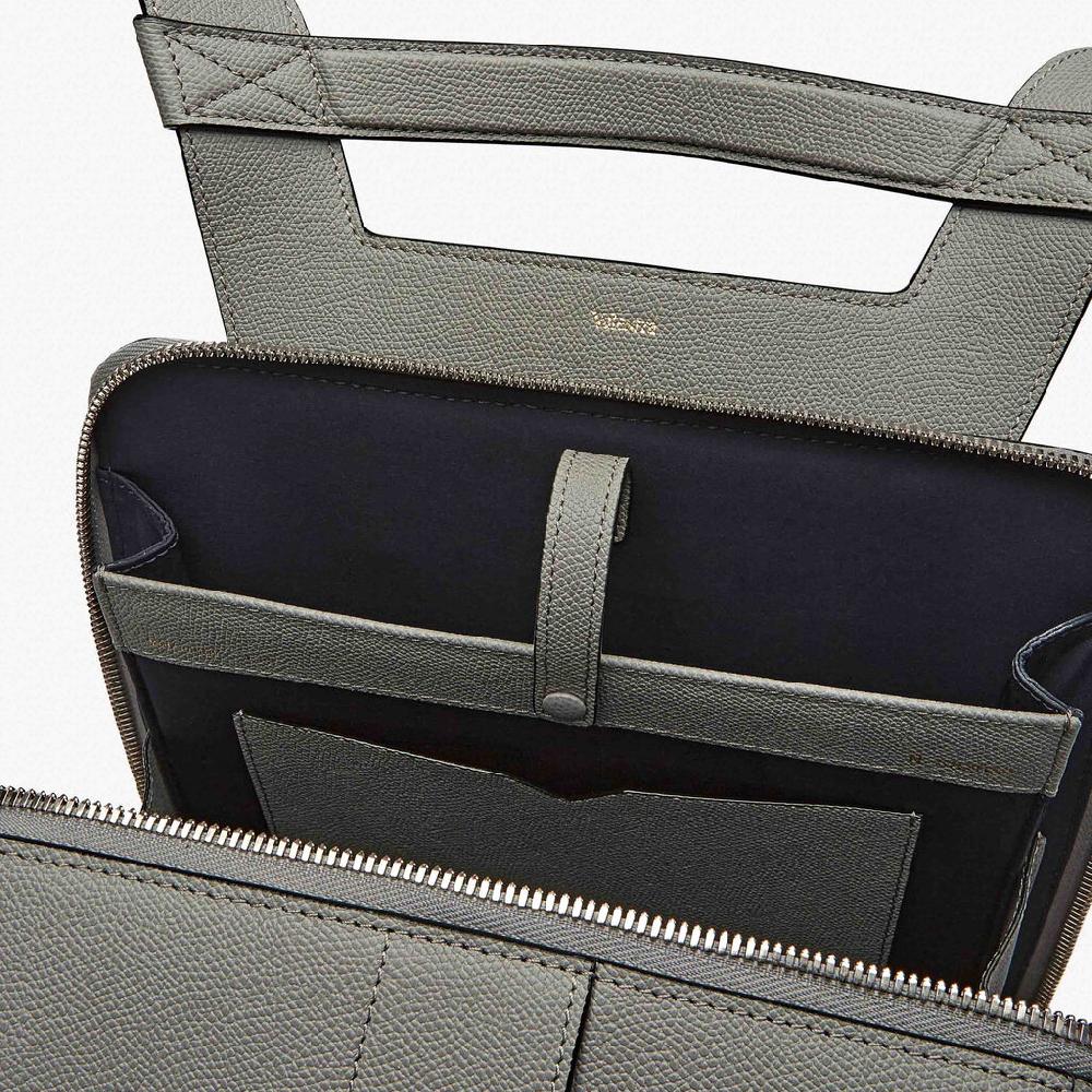 Valextra Zaino da Uomo di Lusso in Pelle rigida Grigia | Valextra V-Line Sottocosto
