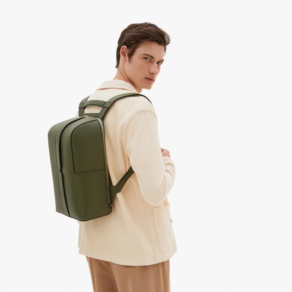 Valextra Valextra V-Line: Zaino elegante da lavoro in Pelle Verde Militare Convenienza