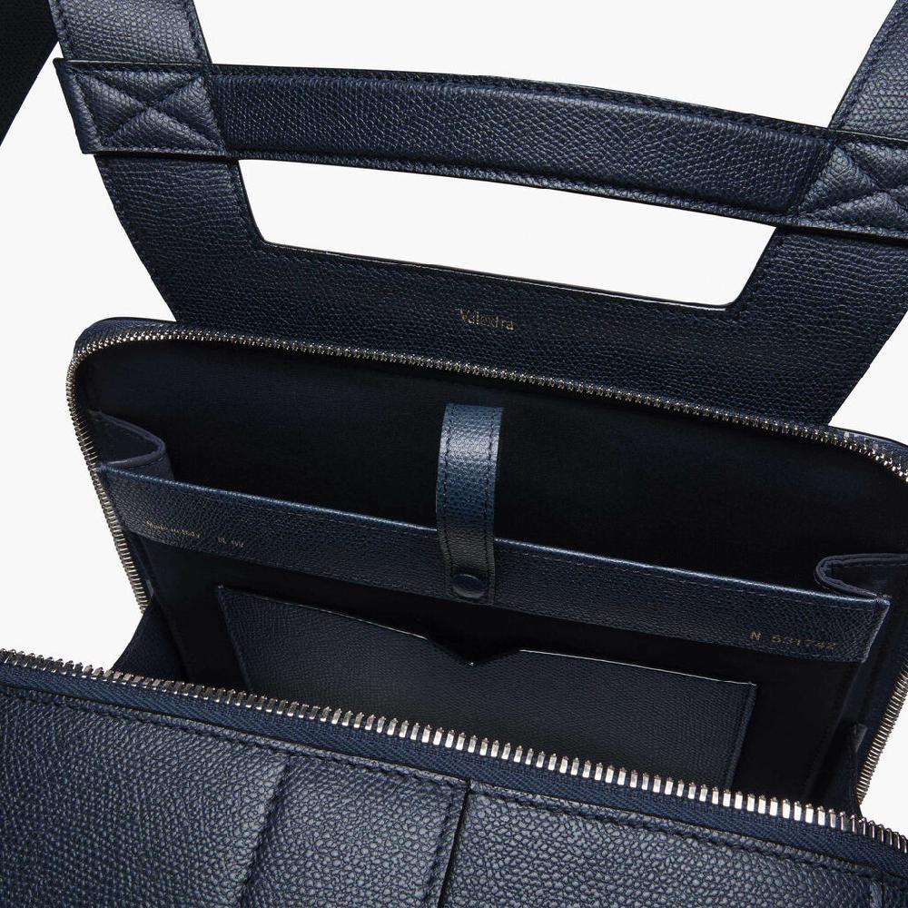 Valextra Zaino porta PC e tablet in Pelle Blu | Valextra V-Line Presa