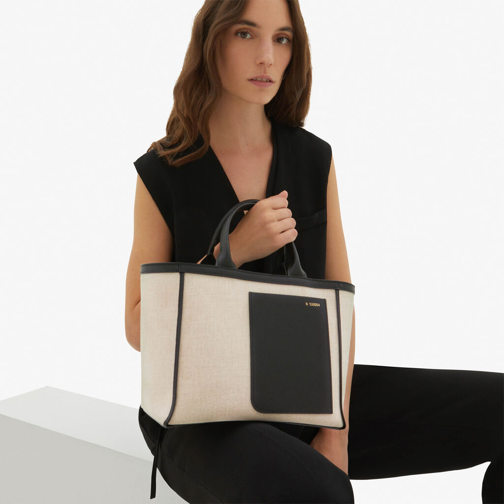 Valextra Shopping bag in canvas Mini in Tela Marrone | Valextra Offerta Giorno del Papà