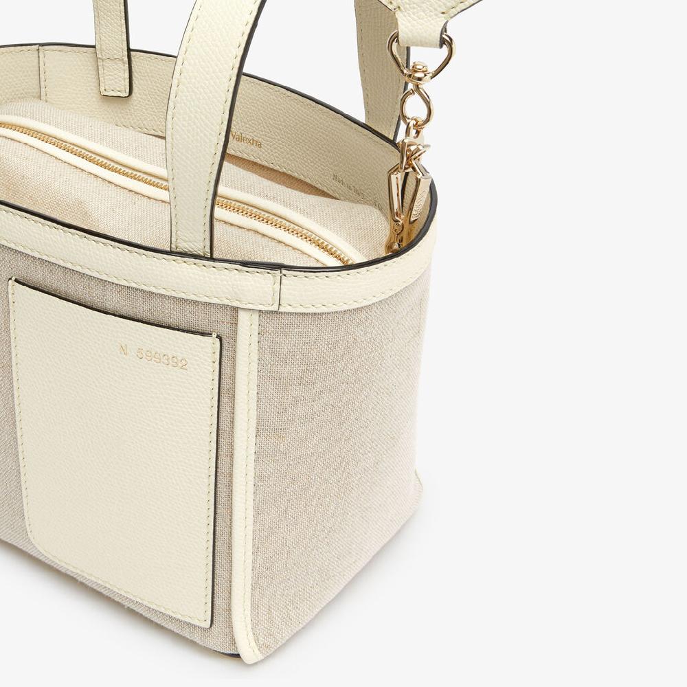 Valextra Borsa a secchiello Donna in Tela Bianca e Beige | Valextra Soft Vendita calda
