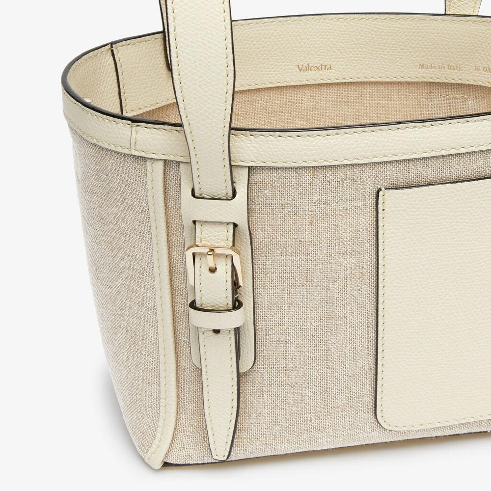 Valextra Borsa a secchiello Donna in Tela Bianca e Beige | Valextra Soft Vendita calda