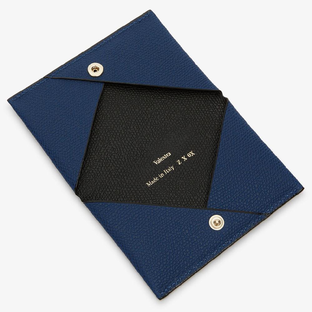 Valextra Porta carte da Donna in Pelle Blu Zaffiro e Nera | Valextra Grandi sconti