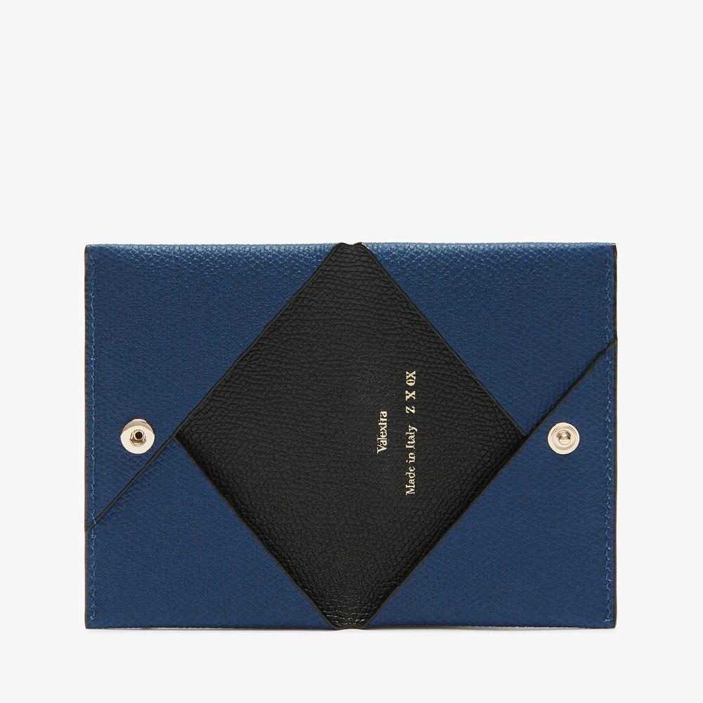 Valextra Porta carte da Donna in Pelle Blu Zaffiro e Nera | Valextra Grandi sconti