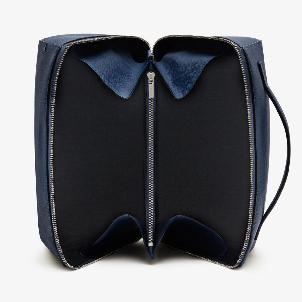 Valextra Beauty case da viaggio di Lusso in Pelle Blu | Valextra V-Line Offerte stagionali