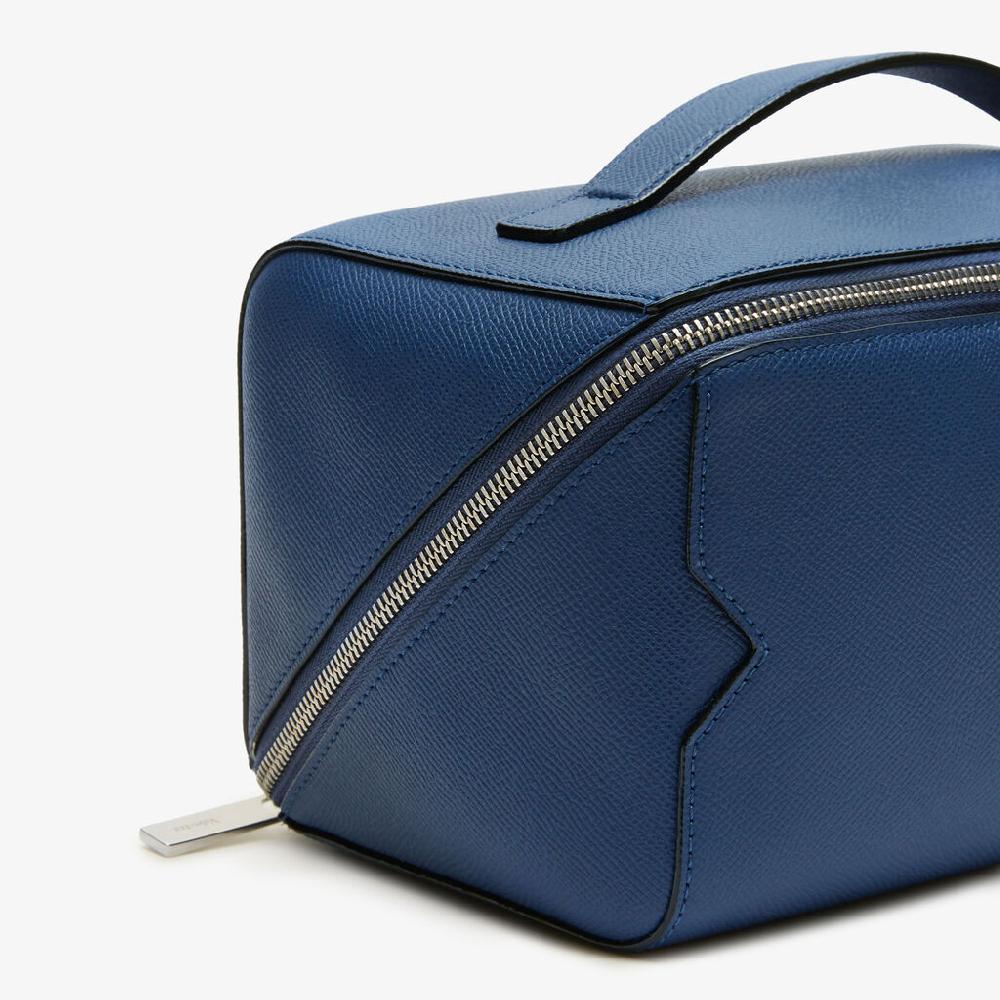Valextra Beauty case da viaggio di Lusso in Pelle Blu | Valextra V-Line Offerte stagionali