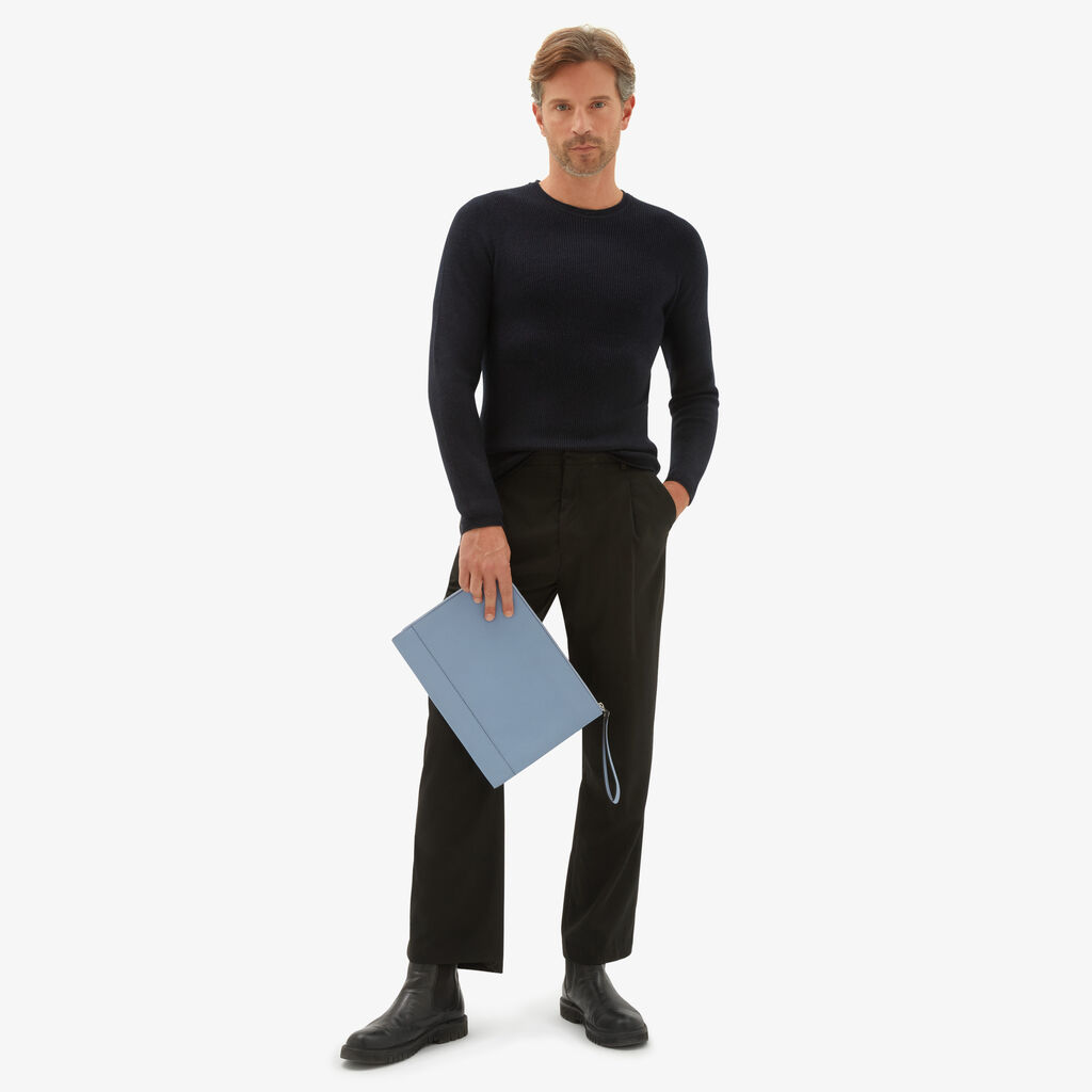 Valextra Pochette piatta portadocumenti in Pelle Azzurra | Valextra My Logo Sconti VIP