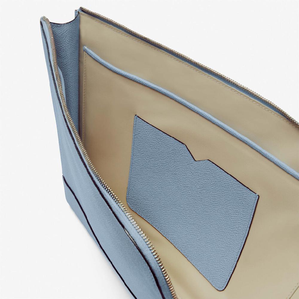 Valextra Pochette piatta portadocumenti in Pelle Azzurra | Valextra My Logo Sconti VIP