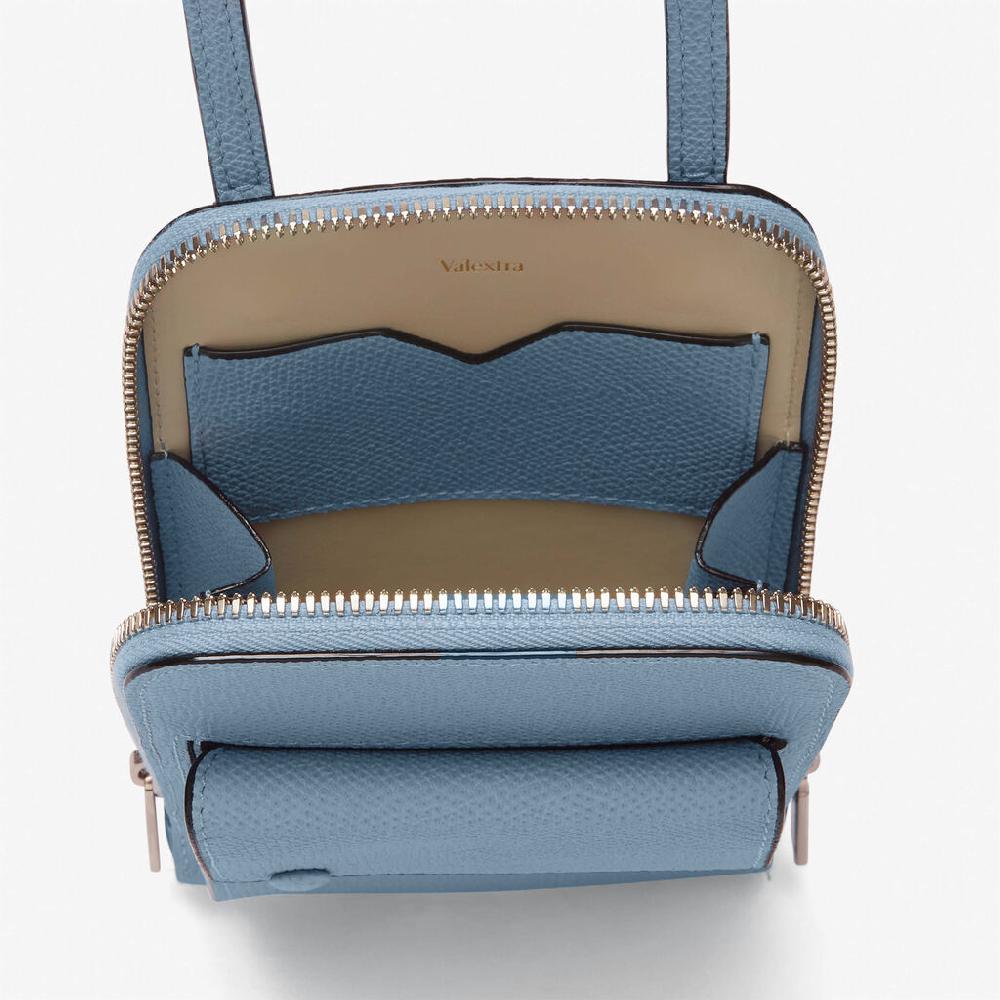 Valextra Porta telefono in Pelle Azzurra con tracolla | Valextra Pocket 50% di sconto con spedizione gratuita
