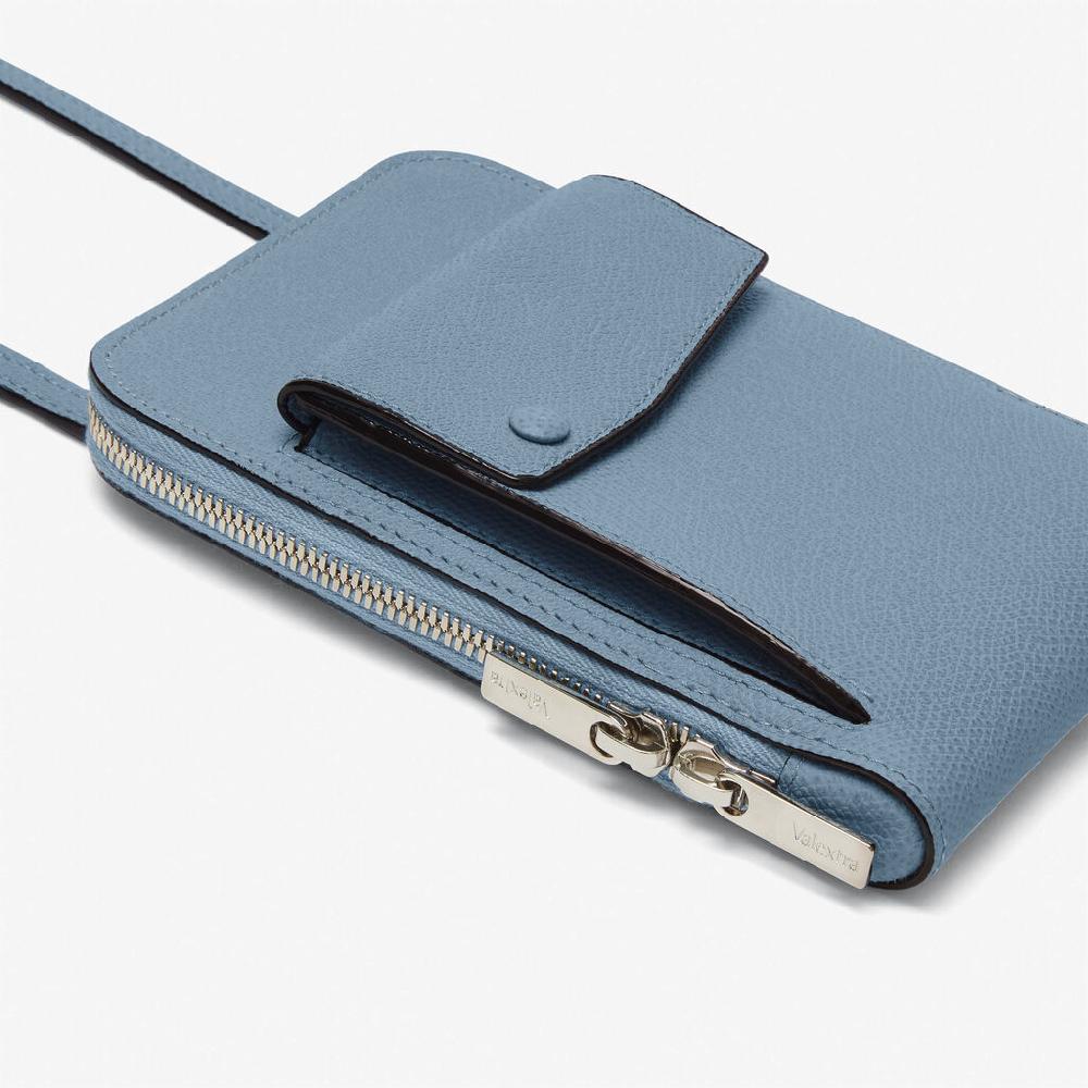 Valextra Porta telefono in Pelle Azzurra con tracolla | Valextra Pocket 50% di sconto con spedizione gratuita