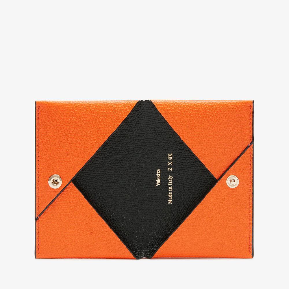 Valextra Portafoglio piccolo di Lusso in Pelle Arancione e Nera | Valextra Offerta per la Festa della Mamma