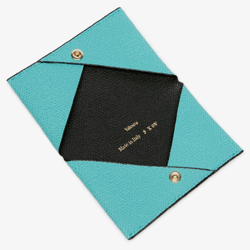 Valextra Porta carte con bottone in Pelle Azzurra e Nera | Valextra Smaltimento dello stoccaggio