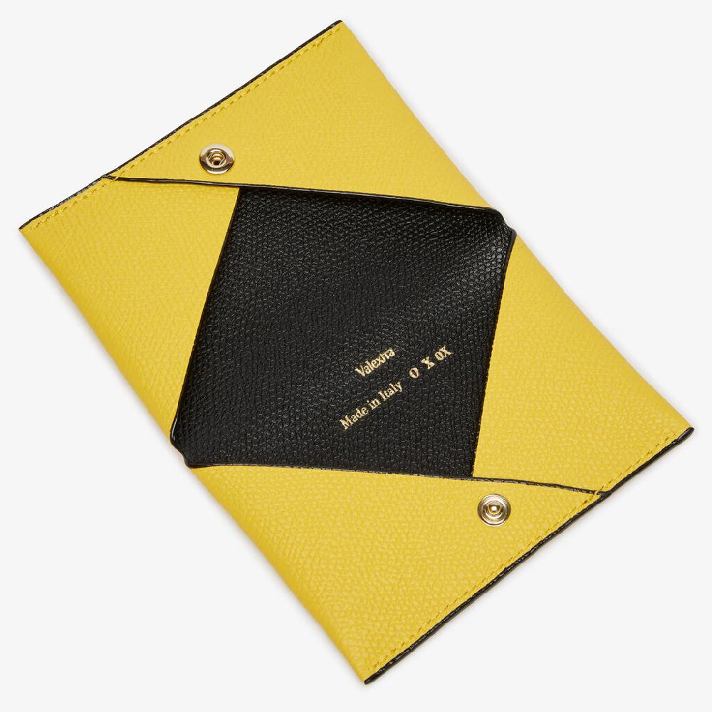 Valextra Porta carte con Bottone di Lusso in Pelle Gialla e Nera | Valextra Offerta migliore