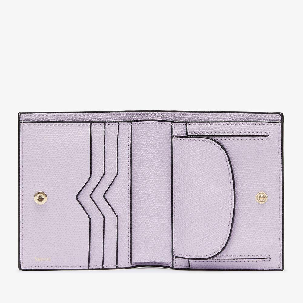 Valextra Portafoglio compatto 3 CC con Portamonete | Pelle di vitello Millepunte | Rosa Glicine | Valextra Liquidazione