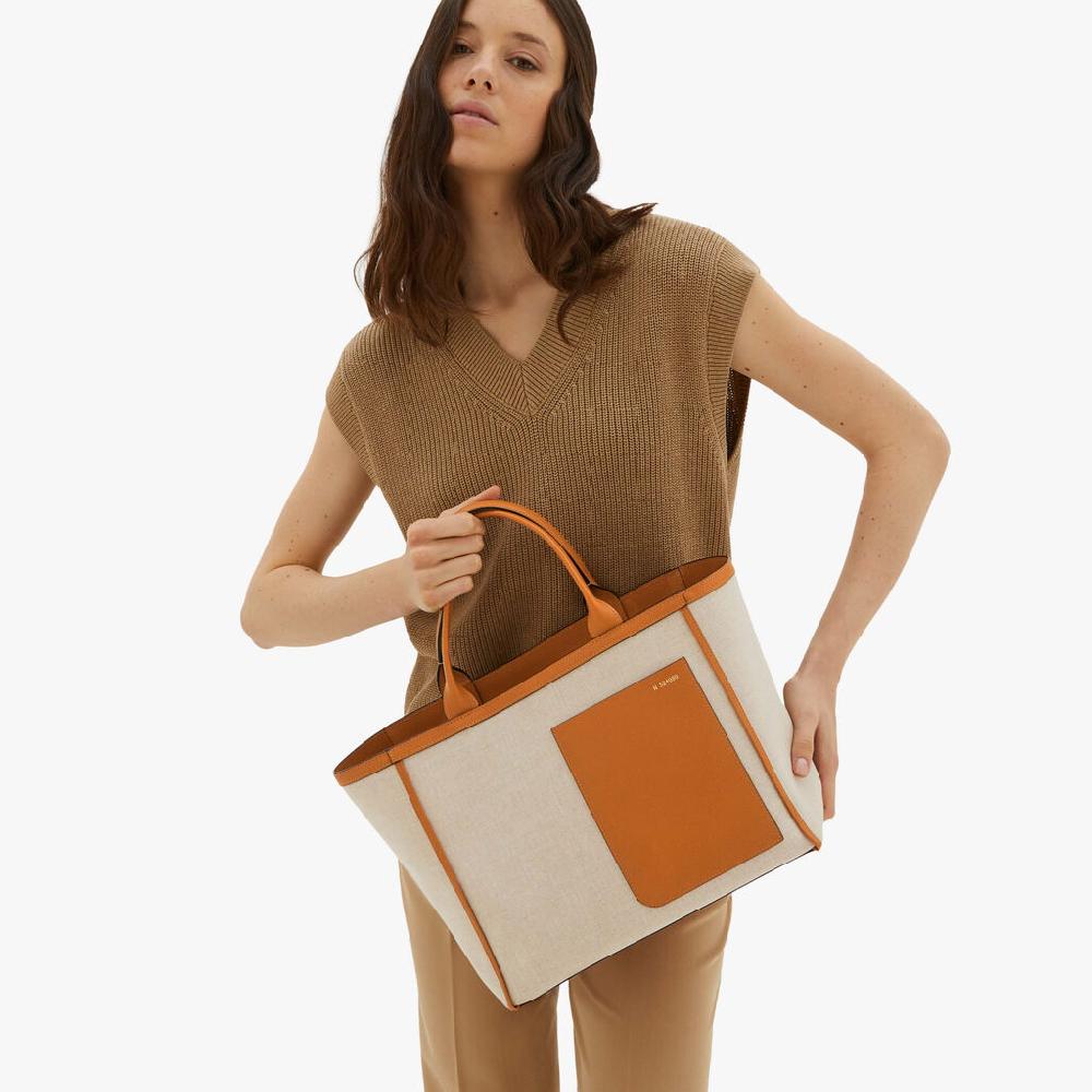 Valextra Borsa shopping spaziosa in Tela Marrone | Valextra Fino al 60% di sconto