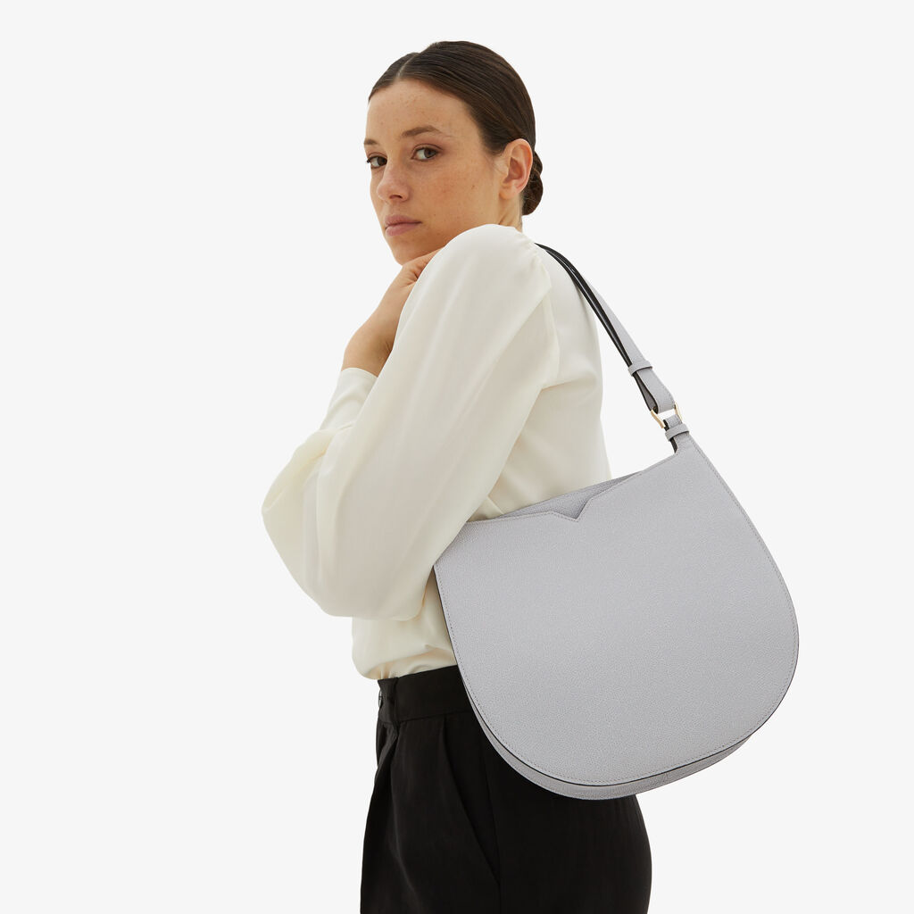 Valextra Borsa tonda da Donna in Pelle Grigia con tasche | Valextra Hobo Offerta speciale della fabbrica