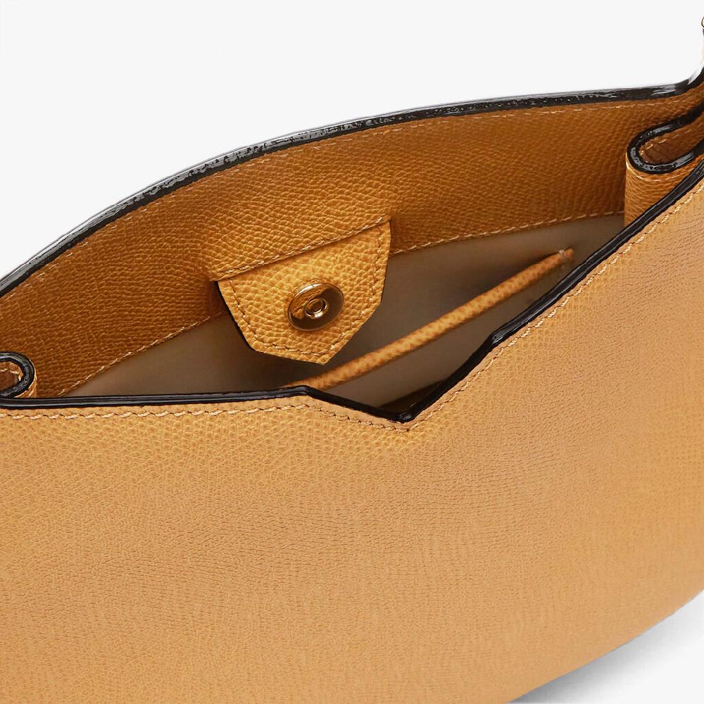 Valextra Borsa a spalla compatta in Pelle Gialla Ambra | Valextra Hobo Sostegno trimestrale