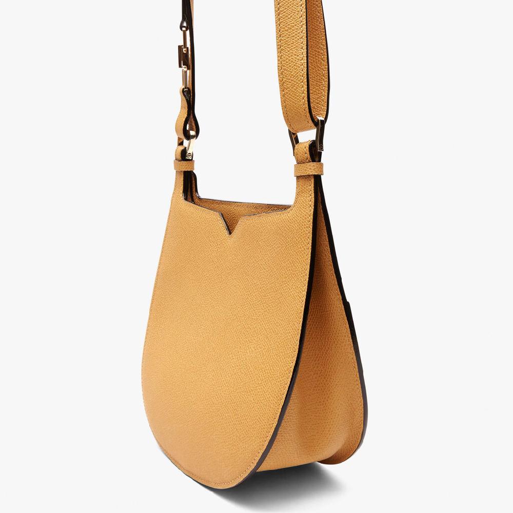 Valextra Borsa a spalla compatta in Pelle Gialla Ambra | Valextra Hobo Sostegno trimestrale