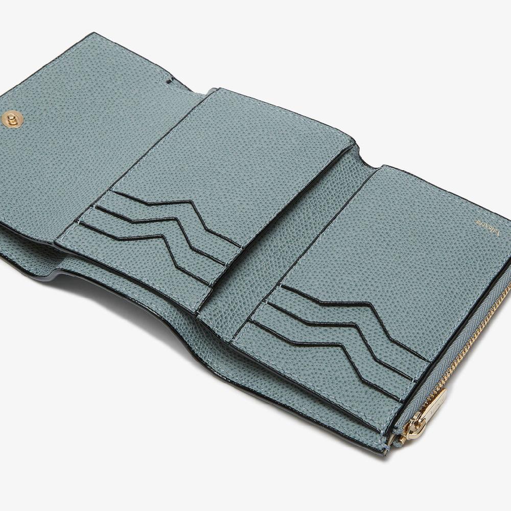 Valextra Portafoglio piccolo di Lusso in Pelle Azzurra | Valextra Pocket Soddisfazione Garantita