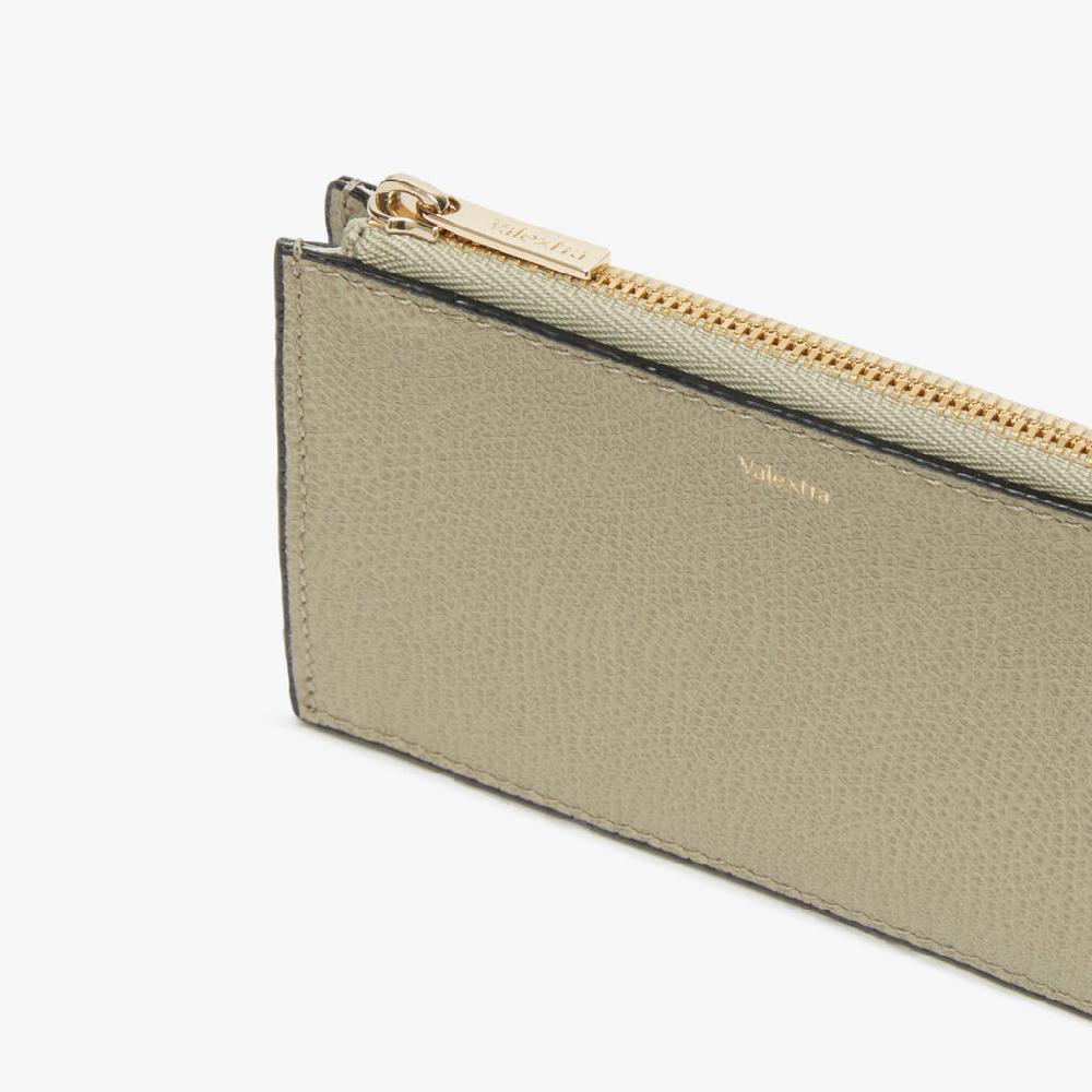 Valextra Porta carte di Lusso con zip in Pelle Verde tundra | Valextra Qualità Garantita