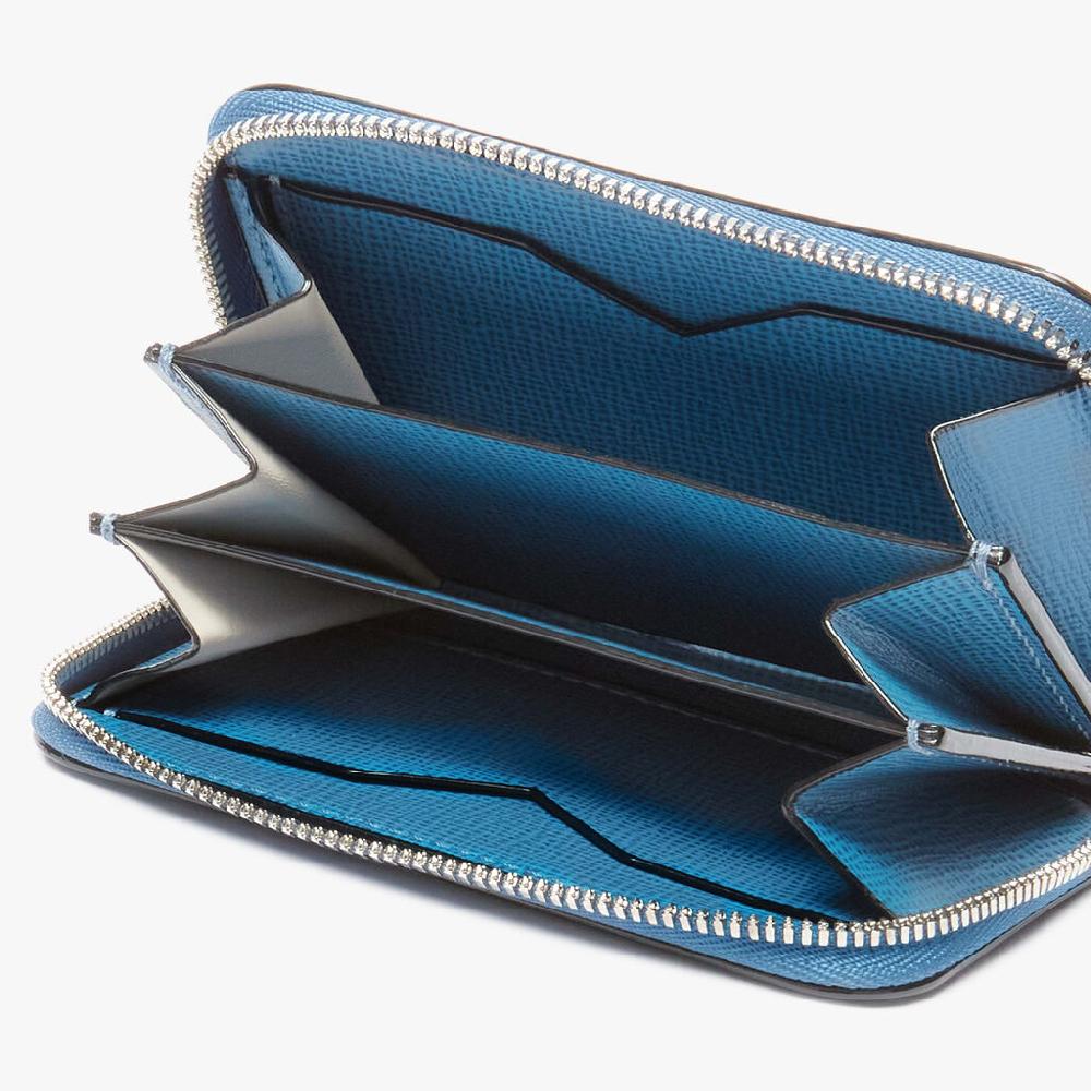 Valextra Porta carte di Lusso in Pelle Blu Cobalto | Valextra Zip Around Negozi Online