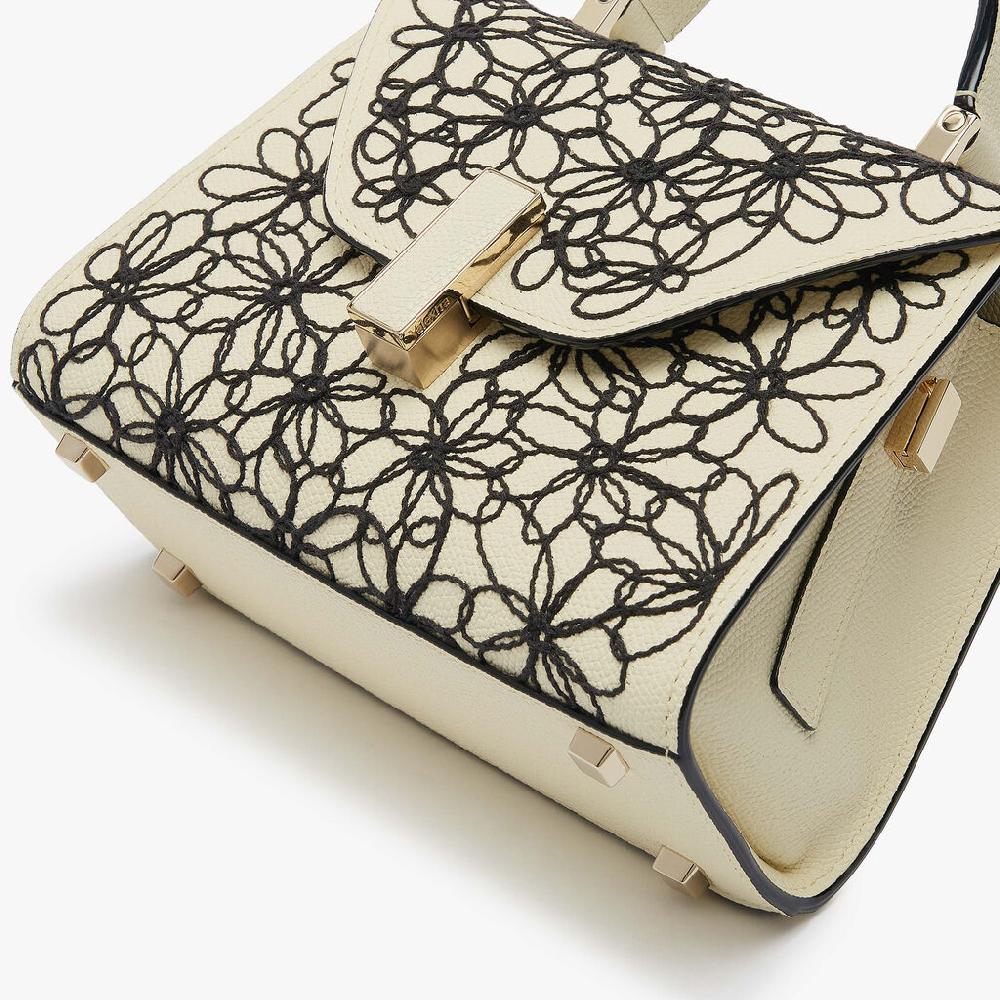 Valextra Borsa a tracolla Donna in Pelle Bianca ricamo Nero | Valextra Iside Hotsell