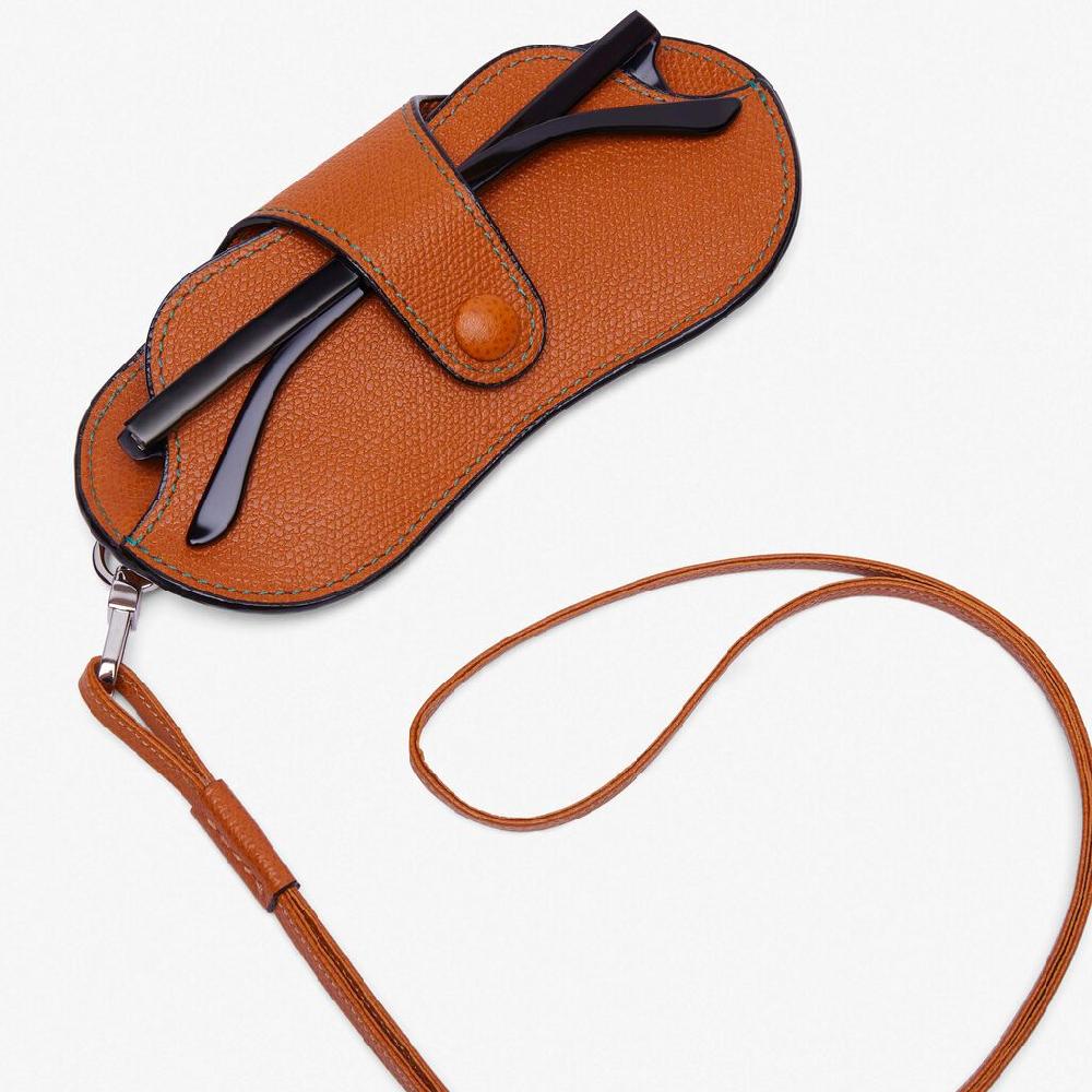 Valextra Porta occhiali con tracolla in Pelle Marrone | Valextra Negozio online di fabbrica